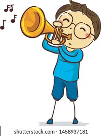 Vector Illustration of Stick Kid Figure Boy playing Trumpet