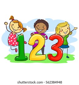 Vector Illustration of Stick Kids with 123