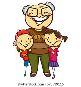 Vector Illustration of Stick Kids with Grandpa