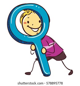 Vector Illustration of Stick Kids Holding a Giant Magnifying Glass