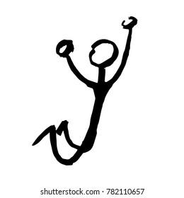 Vector illustration. Stick man celebration jump. 