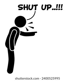 vector illustration of stick man, stick figure, pictogram angry, arguing, telling to shut up

