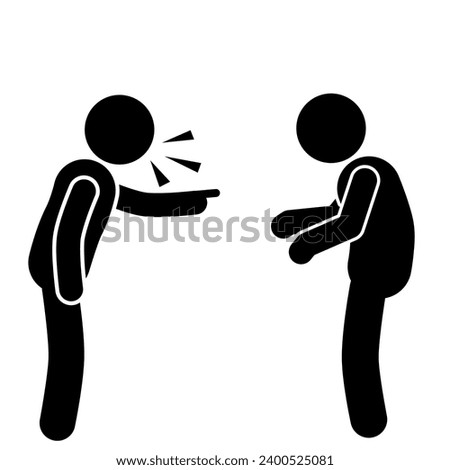vector illustration of stick man, stick figure, pictogram angry, arguing, fighting