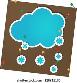 Vector illustration sticker attached with a pin with a picture of the winter