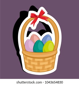 Vector illustration sticker of a basket with eggs