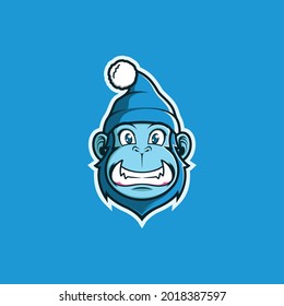 Vector Illustration Sticker Blue Monkey