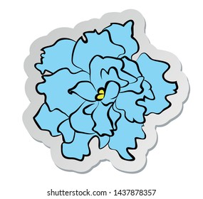 Vector illustration, sticker of blue terry african violet flower in flat cartoon style isolated on white background