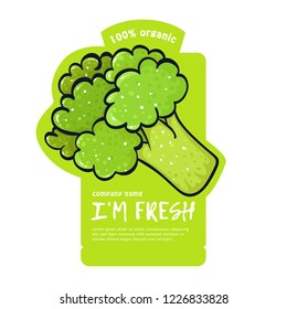 Vector illustration of a sticker with broccoli. Sketch, color. Vivid picture of a vegetable. Fresh food