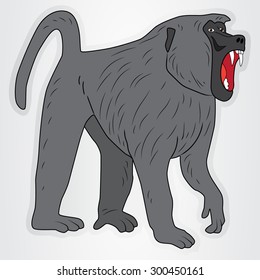 Vector illustration of the sticker with cartoon baboon for kids.