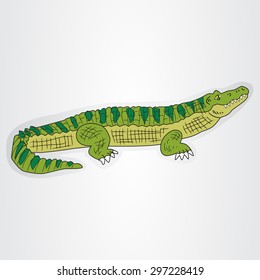 Vector illustration of the sticker with cartoon crocodile