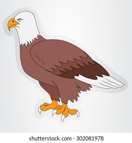 Vector illustration of the sticker with a cartoon eagle for kids.