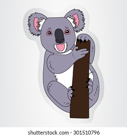 Vector illustration of the sticker with cartoon koala for kids.