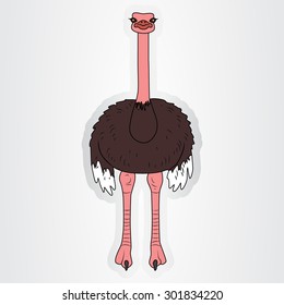 Vector illustration of the sticker with a cartoon ostrich for kids.