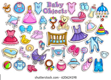 vector illustration of sticker collection for baby object collection