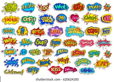 Vector Illustration Of Sticker Collection For Comic Style Chat Bubble For Different Word