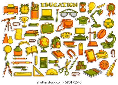 vector illustration of sticker collection for education object