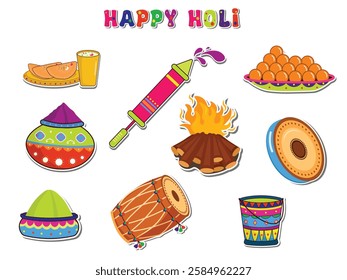 vector illustration of sticker collection for Holi holiday celebration object, Holi sticker