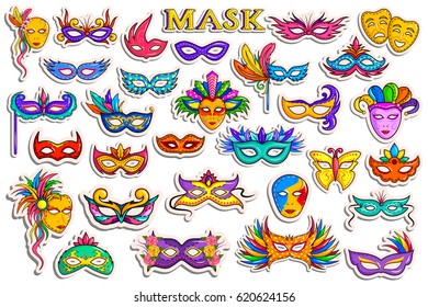 vector illustration of sticker collection for Masquerade Party Masks