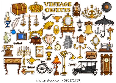 vector illustration of sticker collection for vintage and antique object