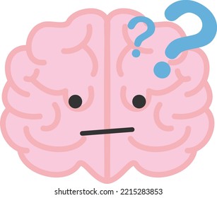 Vector illustration of a sticker of a confused brain. Brain thinking and looking for solutions. Confusions, traumas and mental dilemmas.