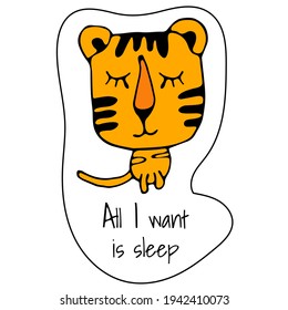 Vector illustration, Sticker of cute sitting tiger. Wild animal. Symbol of 2022. cute animal character idea for child and kid printable stuff and t shirt, greeting card, nursery wall art, postcard
