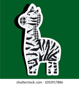 Vector illustration sticker of a cute textile zebra