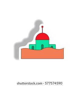 Vector illustration in sticker design of a building that has been flooded