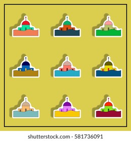 Vector illustration in sticker design of a building that has been flooded collection
