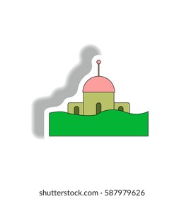 Vector illustration in sticker design of a building that has been flooded