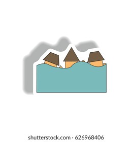 Vector illustration in sticker design of a buildings that has been flooded