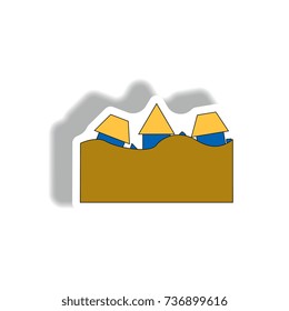 Vector illustration in sticker design of a buildings that has been flooded