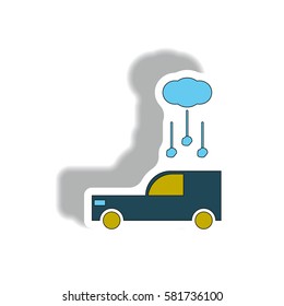 Vector illustration in sticker design hail falling on car