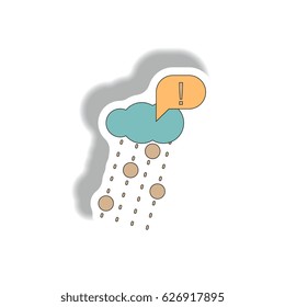 Vector illustration in sticker design of rain with volcanic elements and exclamation mark