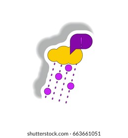 Vector illustration in sticker design of rain with volcanic elements and exclamation mark