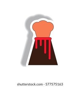Vector illustration in sticker design of volcano explosion with magma