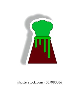 Vector illustration in sticker design of volcano explosion with magma