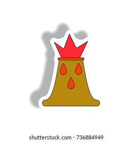 Vector illustration in sticker design of volcano explosion and hot lava