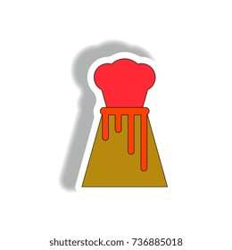 Vector illustration in sticker design of volcano explosion with magma