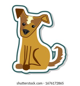 Vector illustration. Sticker, sticker. Dog, a little puppy of brown color. Animal. Isolated object on a white background.