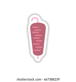 Vector illustration sticker of Doner Kebab on pole, grilling with fat
