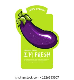 Vector illustration of a sticker with eggplant. Sketch, color. Vivid picture of a vegetable. Fresh food
