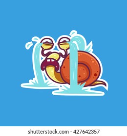 Vector illustration sticker. Emotions snail.