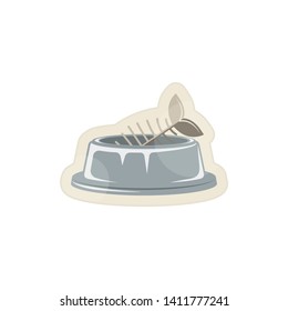 Vector illustration. Sticker. Fish bone Two bones in a bowl. The template for the goods pet shop, pet food, veterinary and vet clinic. Decoration and advertising logo concept.