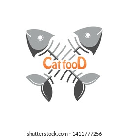 Vector illustration. Sticker. Fish bone Two fishes. labeled cat food. The template for the goods pet shop, pet food, veterinary and vet clinic. Decoration and advertising logo concept.