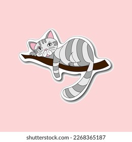 Vector illustration sticker funny cat. Doodle cartoon style