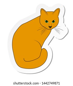 Vector illustration, sticker of ginger cat in flat cartoon style isolated on white background