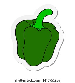 Vector illustration, sticker of green bell sweet pepper in flat cartoon style isolated on white background