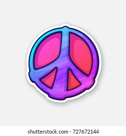 Vector illustration.  Sticker of hippies colorful symbol of peace. Sticker in cartoon style with contour. Sign of pacifism and freedom. Isolated on white background