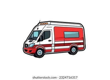Vector illustration of a sticker with an image of an ambulance car on a white background