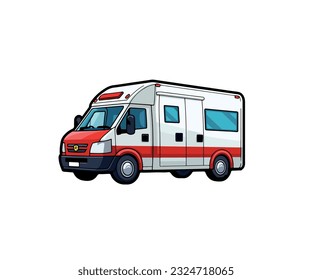 Vector illustration of a sticker with an image of an ambulance car on a white background